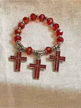 Red Crystal Cross Charm Stretch Bracelet - Women's Jewelry